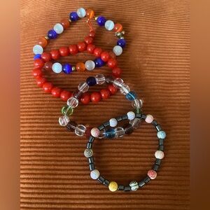 Set Of 4 Glass Beaded Stretch Bracelets Multi